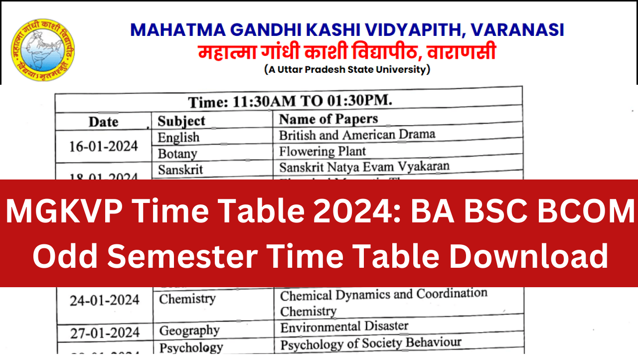 MGKVP Time Table 2024 BA BSC Odd Semester Time Table Download